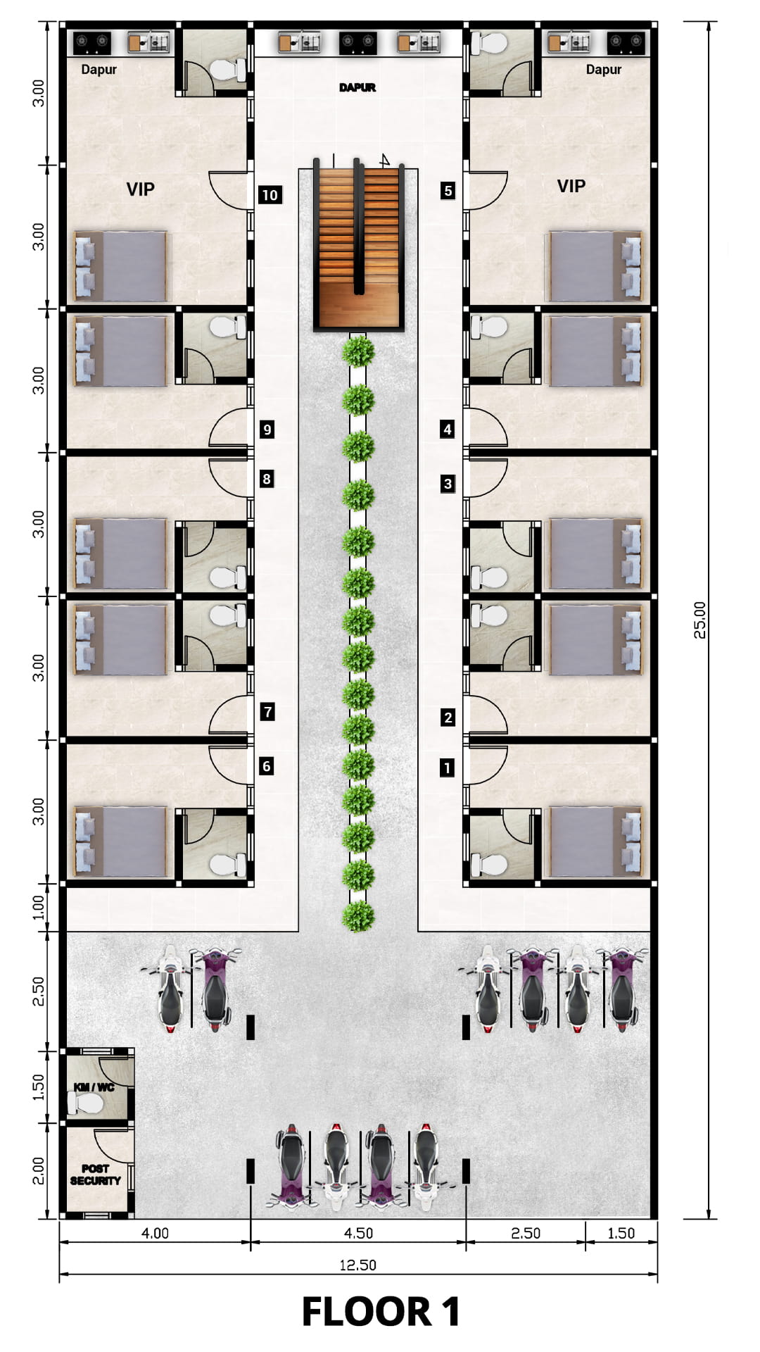 kost putri jemursari - denah ruangan lantai 1